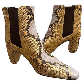 Tory Burch Snake Print Leather Boots Cream Cream