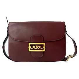 Céline Celine Calf Leather Semi-Shoulder Bag Red Dark red