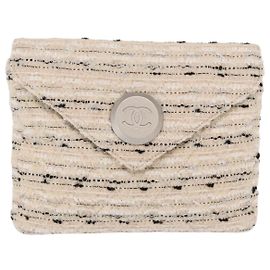 Chanel Vintage Envelope Chain Clutch Tweed Small White