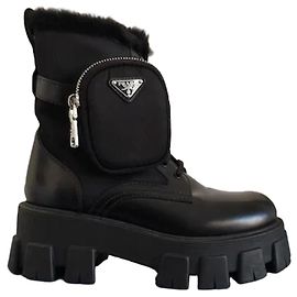 PRADA Monolith brushed leather with Pouch Black