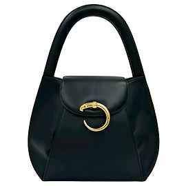 Cartier Panther Line Leather Handbag Mini Tote Bag Black
