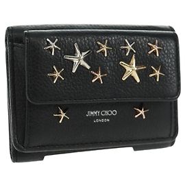 Jimmy Choo Trifold Geldbörse aus Leder Schwarz Gold Silber Auth SW2099V Schwarz Silber Golden