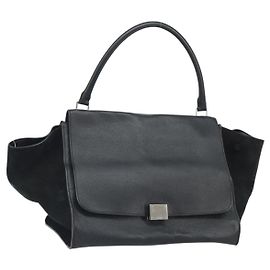 Céline Borsa Trapeze in pelle e suede nera argento autentica 165042 Nero Argento