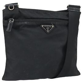 PRADA Shoulder Bag Nylon Black Silver Auth 169384 Black Silvery