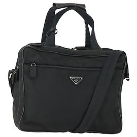 PRADA Borsa a Mano Nylon 2 vie Nero Argento Auth 164859 Nero Argento