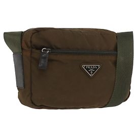 Bolsa de Ombro Prada Nylon Marrom Auth hk3352 Marrom