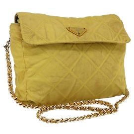 PRADA Sac à épaule en chaîne Nylon Jaune Or Auth bs33172 Doré Jaune