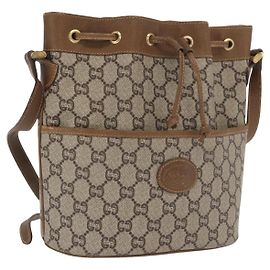 Borsa a Spalla GUCCI GG Plus Supreme PVC Beige Oro Auth ka2009 Beige D'oro