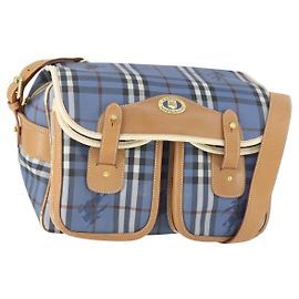 Borsa a Spalla Burberrys Nova Check PVC Blu Oro Auth BA9593 Blu D'oro