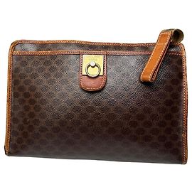Céline Vintage Celine Paris Triomphe Monogram Leather Clutch Brown Brown