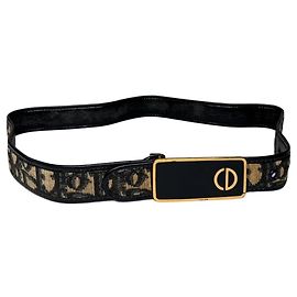 Vintage Dior Oblique Monogram Belt Beige Navy Navy blue