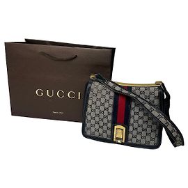 Vintage 80s Gucci Monogram Shoulder Bag Navy Grey Grey