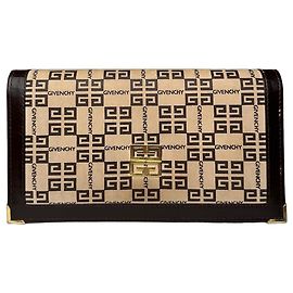 Vintage Givenchy Leather Monogram Clutch Brown Beige Brown