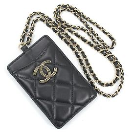 Chanel Black Lambskin Business Card Case Black