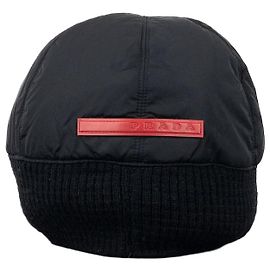 Prada 2000s Linea Rossa Red Tab Technical Hybrid Beanie Black