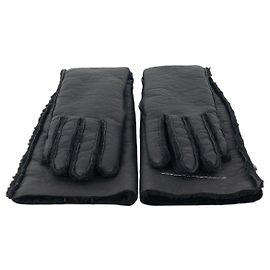 Maison Martin Margiela Luvas de couro com mangas de pelúcia MM6 Maison Margiela Preto