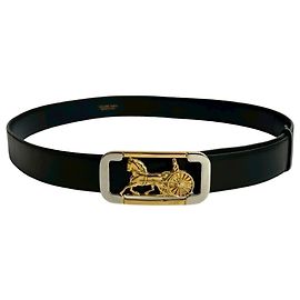 Céline CELINE Horse Carriage Buckle Leather Belt Black