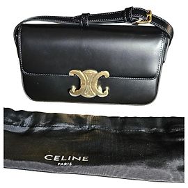 Céline Bolsa de Ombro de Couro Celine Triomphe Preto