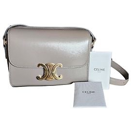 Céline Bolsa de Ombro de Couro Celine Triomphe em Cinza Cinza