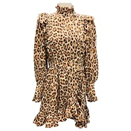 Vestido mini de dupla face com estampa Lucky Leopard em tan / marrom da Zimmermann com mangas dolman Camelo