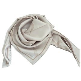 Cartier Silk Scarf Beige Ribbon Pattern Beige