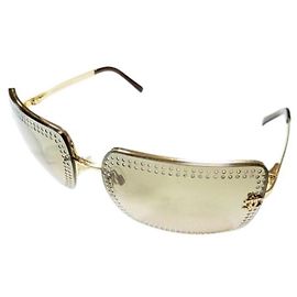 Gafas de sol cuadradas Chanel CC Logo con strass dorado 4105-B Dorado