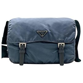 Bolsa transversal de nylon azul marinho com logo Prada Azul marinho