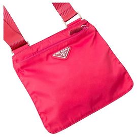 Borsa a tracolla piccola in nylon tessuto logo Prada rosso rosa Rosa Rosso