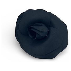 Chanel Vintage schwarze Seidenblume Brosche Camelia Schwarz