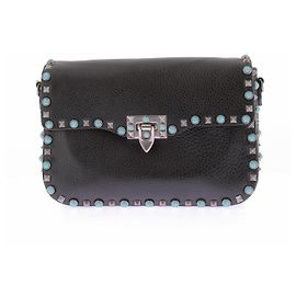 Valentino Garavani Bolsa "Guitar Rockstud" preta em couro Preto