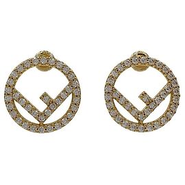 Fendi F-Is Gold Plated Rhinestone Stud Earrings Golden