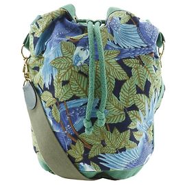 Bolsa de Ombro Hermès com Estampa Botânica e de Pássaro Verde