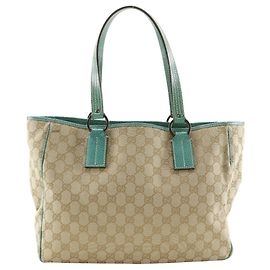 Gucci GG Canvas Tote Bag Beige Green