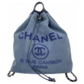 Chanel Deauville Denim Backpack Blue Navy blue