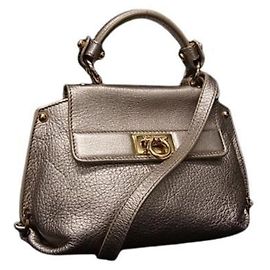 Bolsa Mini Sofia Gancini da Salvatore Ferragamo Bege Metálico