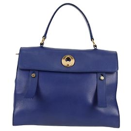 Bolsa Muse Two em couro com lona média da Saint Laurent Azul