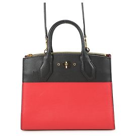 Louis Vuitton City Steamer Leather PM Handbag Black Red