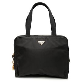 Bolso tote con placa de logo triangular Prada Negro