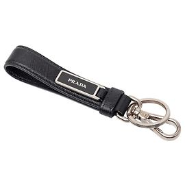 Prada Saffiano Leder Schlüsselanhänger Schwarz Silber