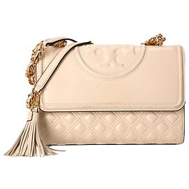Bolso de hombro convertible Small Fleming en cuero beige de Tory Burch Beige
