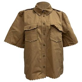 Camicia button-down con bordo scallop Tory Burch in cotone marrone Marrone Rosso