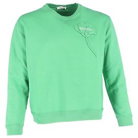 Valentino Garavani Sweatshirt mit Rundhalsausschnitt aus grünem Baumwollstoff mit Blumenpatch Grün