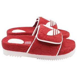 Adidas x Gucci Monogram Slides in Red Cotton Red Dark red