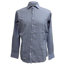 Etro Gingham-Print Button-Down Langarmhemd aus blauer Baumwolle Blau