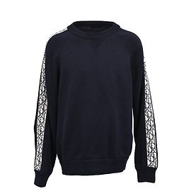 Dior gestrickter Pullover mit schrägen Paneelen aus navyblauer Baumwolle Blau Marineblau