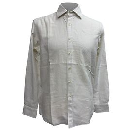 Etro Waffle-Textured Button-Down Long Sleeve Shirt in White Cotton White Cream