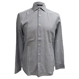 Ermenegildo Zegna Camicia a maniche lunghe con bottoni stampata Z Zegna in cotone grigio Grigio
