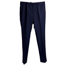 Prada Straight Leg Pants in Navy Blue Wool Blue Navy blue