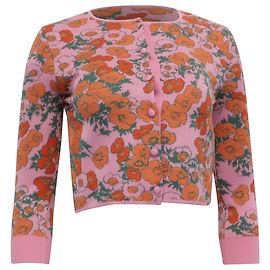 Cardigã cropped em jacquard de seda multicolorida da Carolina Herrera Multicor