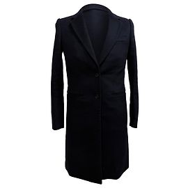 Joseph Single-Breasted Coat with Pockets in Navy Blue Wool Blue Navy blue
